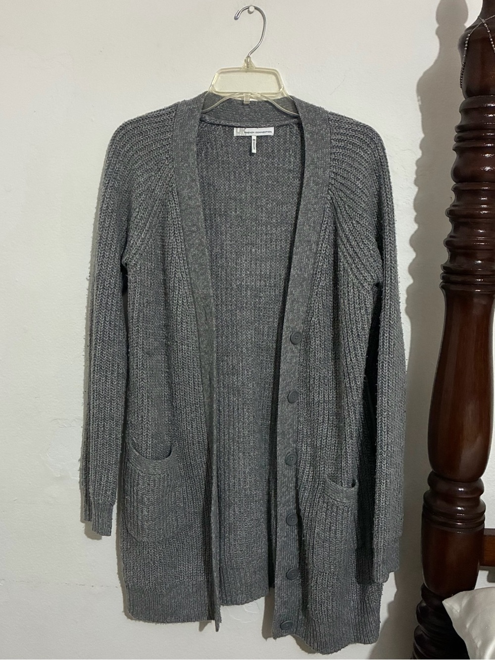 French Connection Gray Ribbed Button-Front Cardigan - Picture 2 of 5